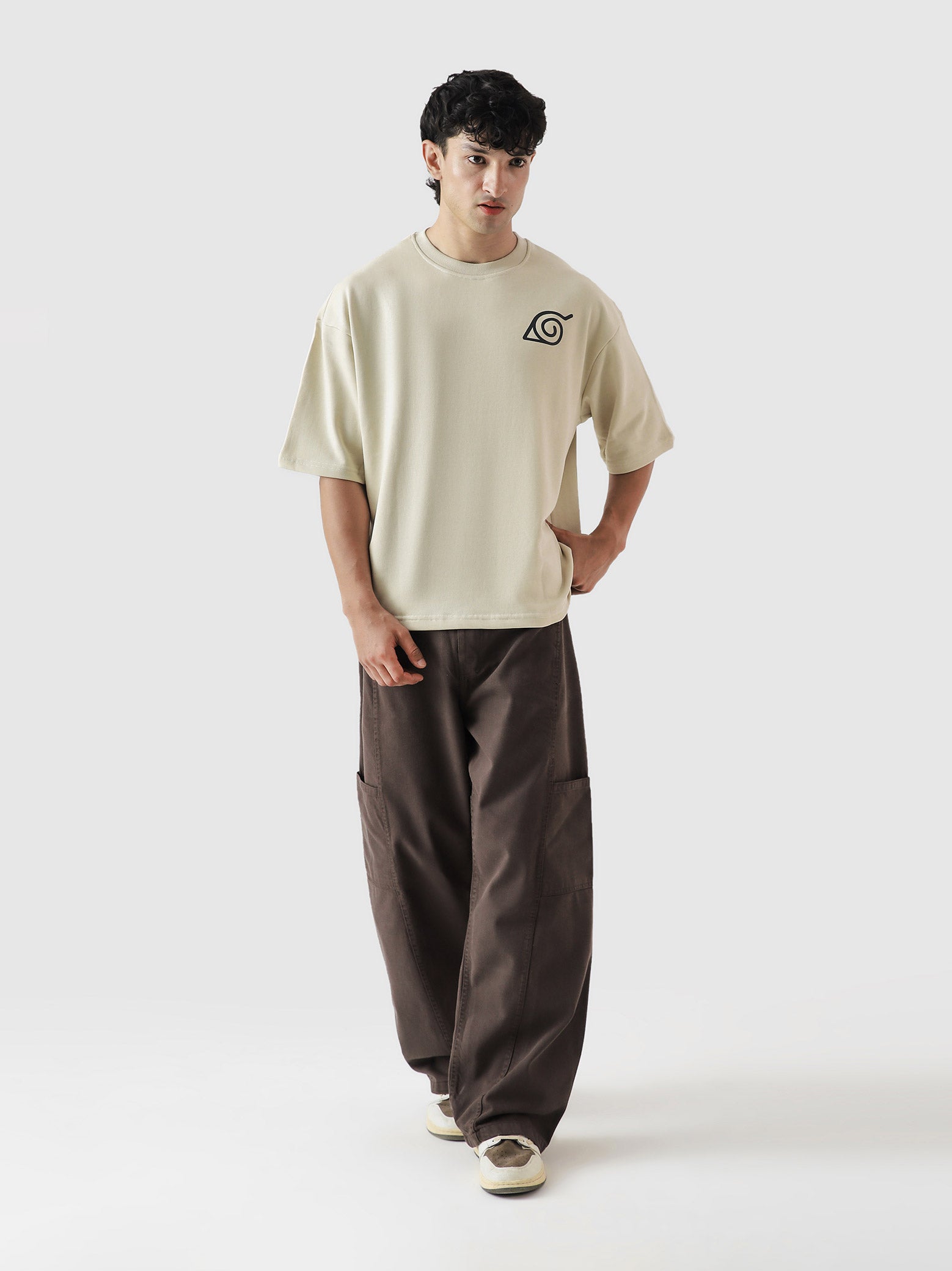 Naruto Uzumaki tee flat lay beige anime graphic oversized Pakistan – GROOVY
