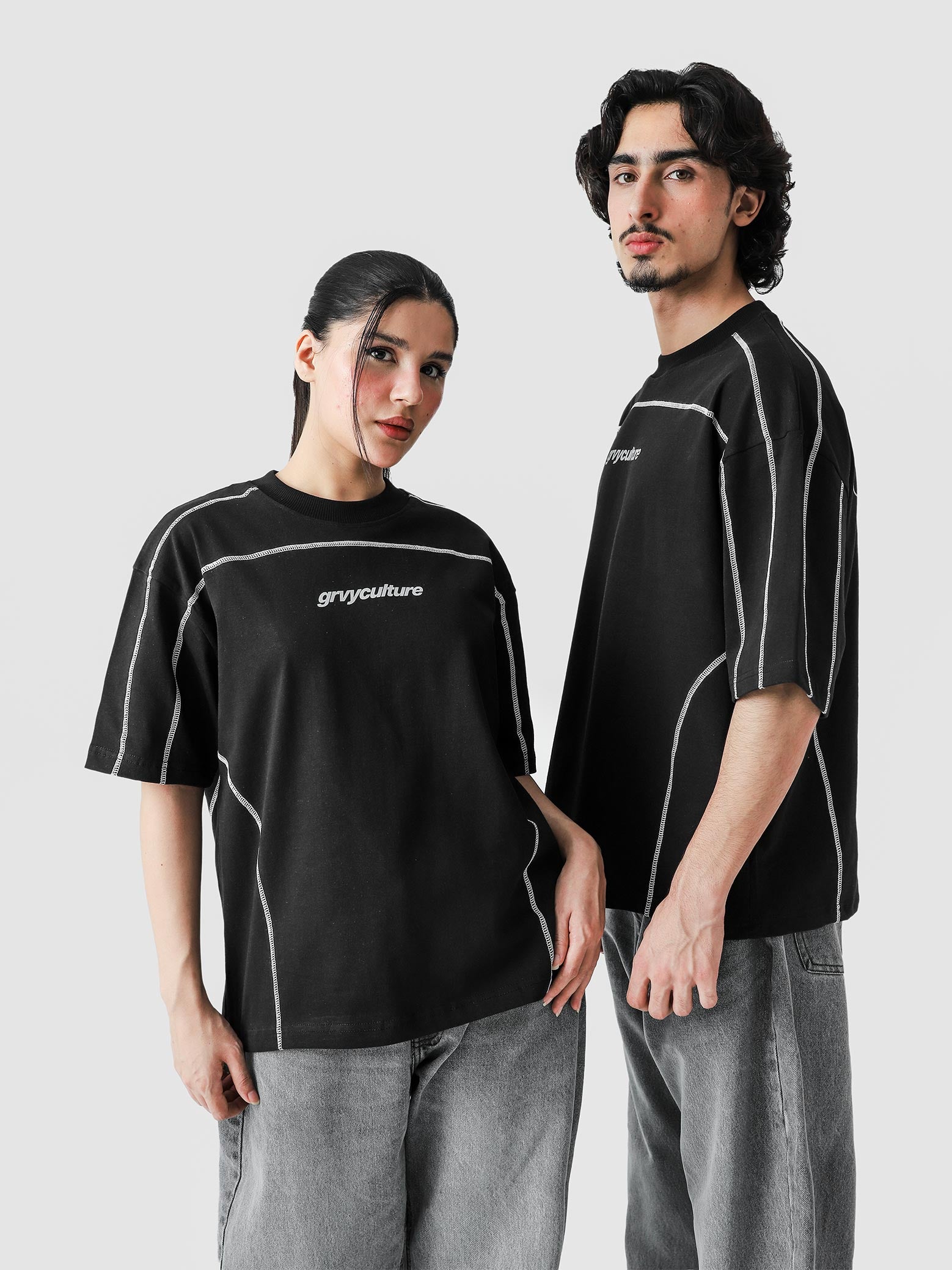 5 Way Stitch Top flat lay black oversized 220 GSM cotton Pakistan – GROOVY