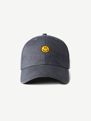 GROOVY SMILEY DAY slate blue-grey baseball cap with stitched yellow smiley patch