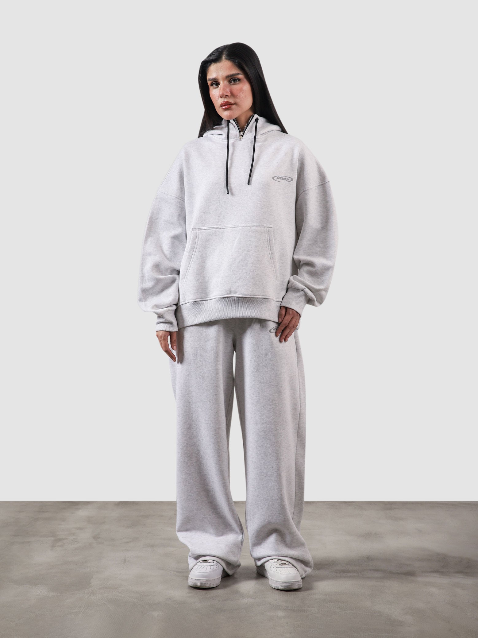Utility Top arctyc white male model full body front view oversized hoodie Pakistan – GROOVY