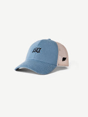 GROOVY Classic Denim trucker cap in iced blue with mesh back and snap closure