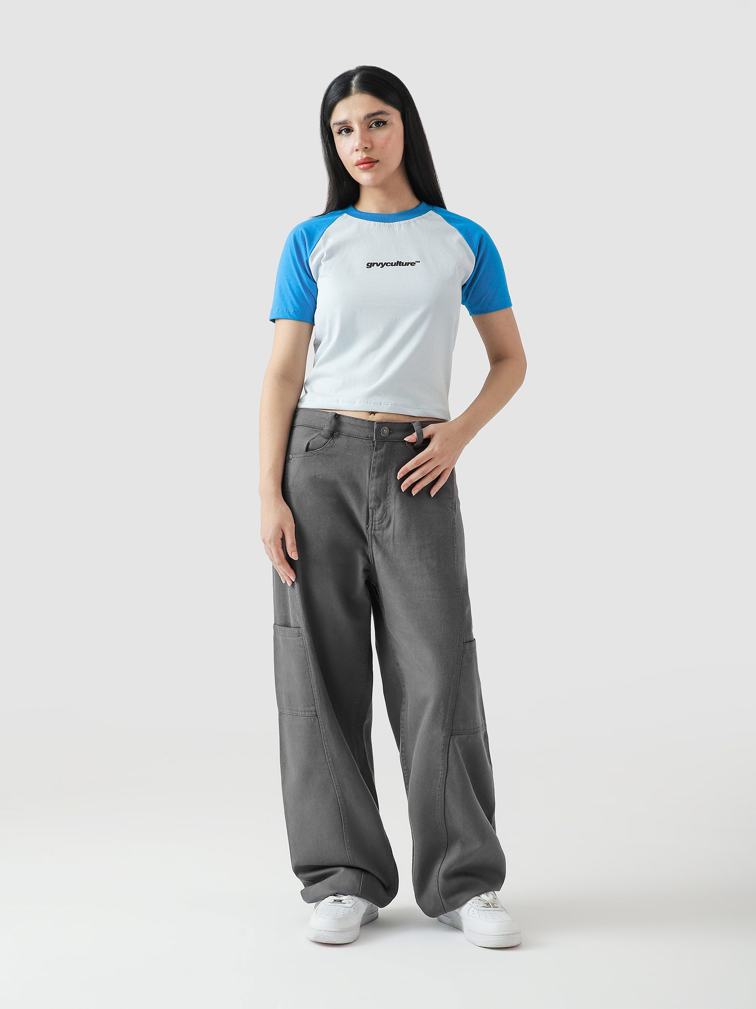 Electric blue basic babytee female model front view Pakistan – GROOVY