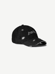 GROOVY Distressed Denim black cap, frayed distressed finish