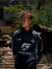 Frequency basketball jersey on model, GROOVY oversized mesh streetwear, Pakistan