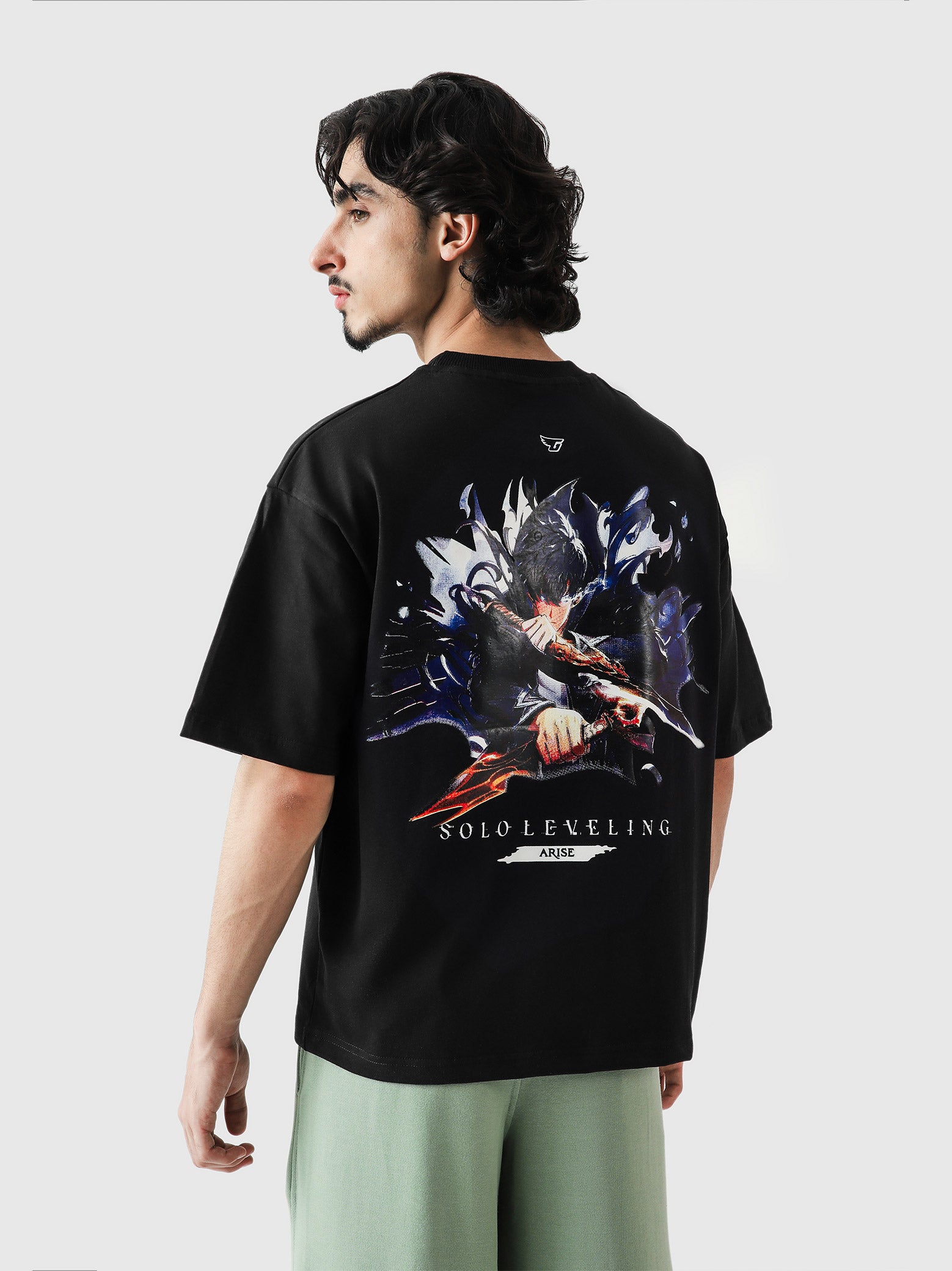 SOLO LEVELING tee female model front view oversized anime graphic Pakistan – GROOVY