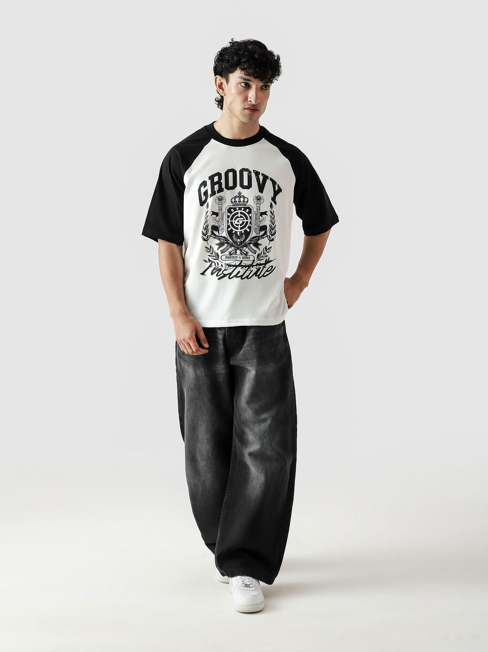 Institute of GRVY black tee female model front view oversized Pakistan – GROOVY
