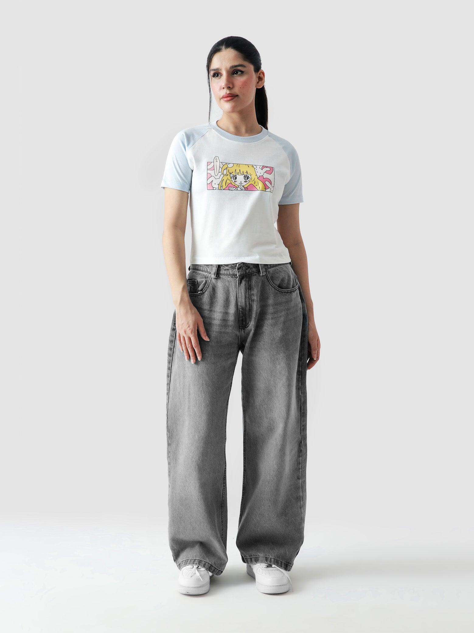 Anime Girl Baby Tee female model back view Pakistan – GROOVY