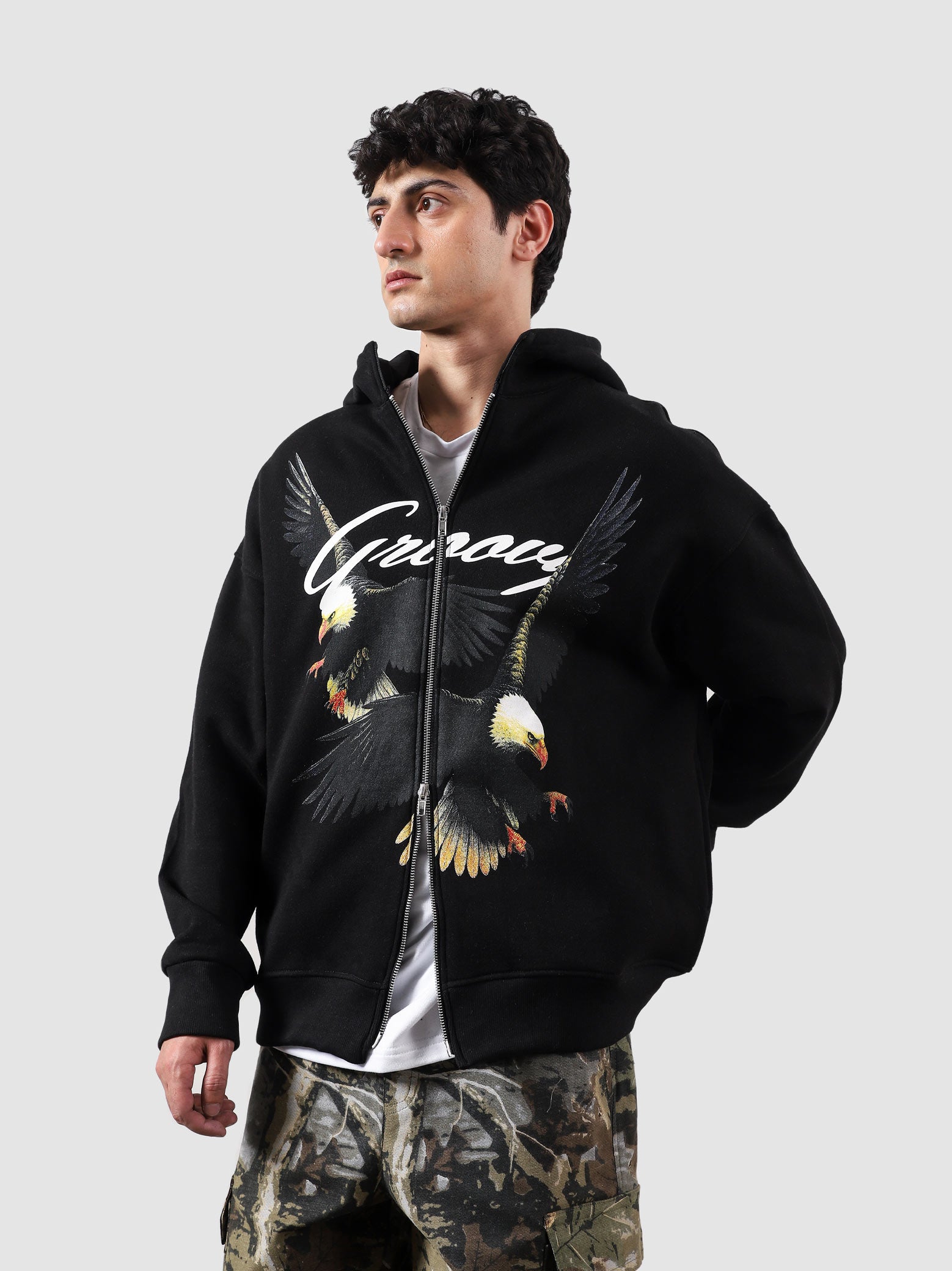 Flying Predator zipper hoodie closeup eagle graphic print front zip Pakistan – GROOVY