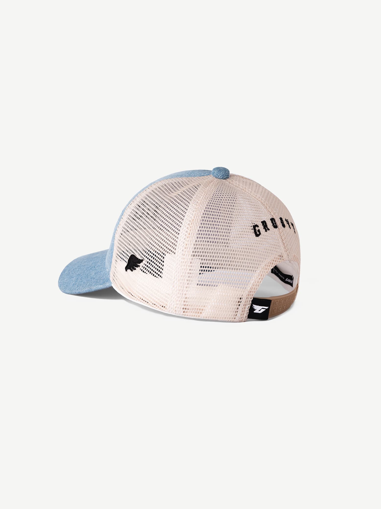 GROOVY Classic Denim light-wash cap with snap closure and mesh, unisex