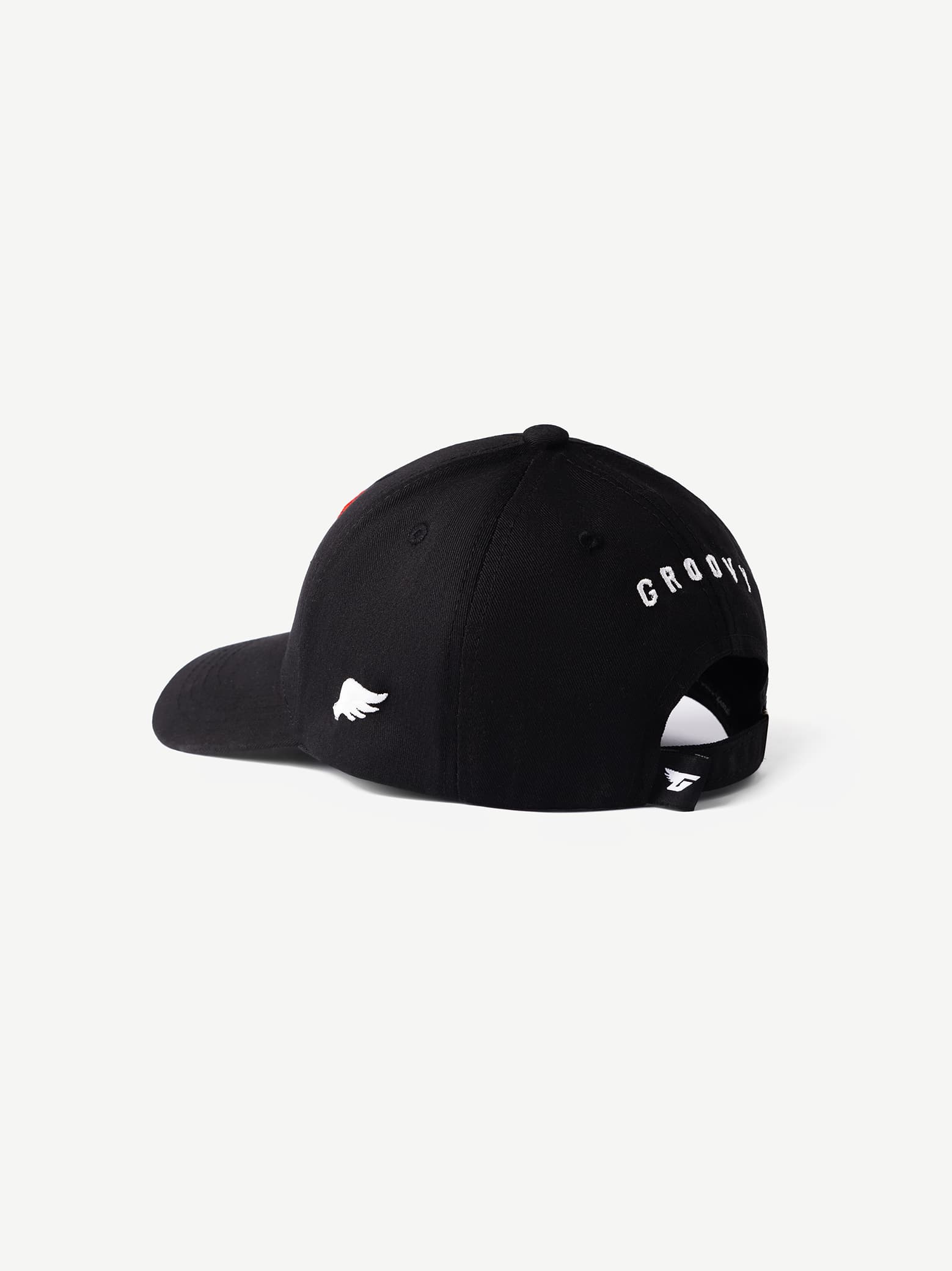 GROOVY THE ARTIST black cap with statement red graphic, unisex fit