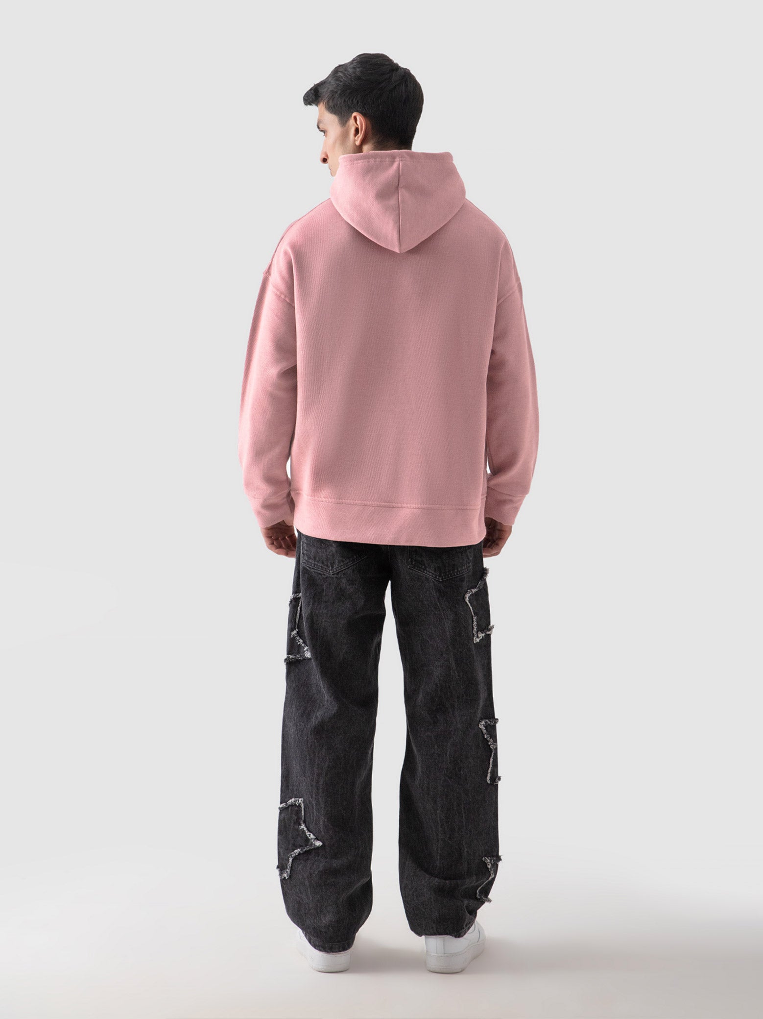 Pastel pink hoodie female model back view oversized fit Pakistan – GROOVY