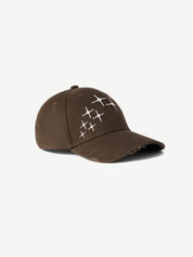 Dark brown baseball cap on a light gray background