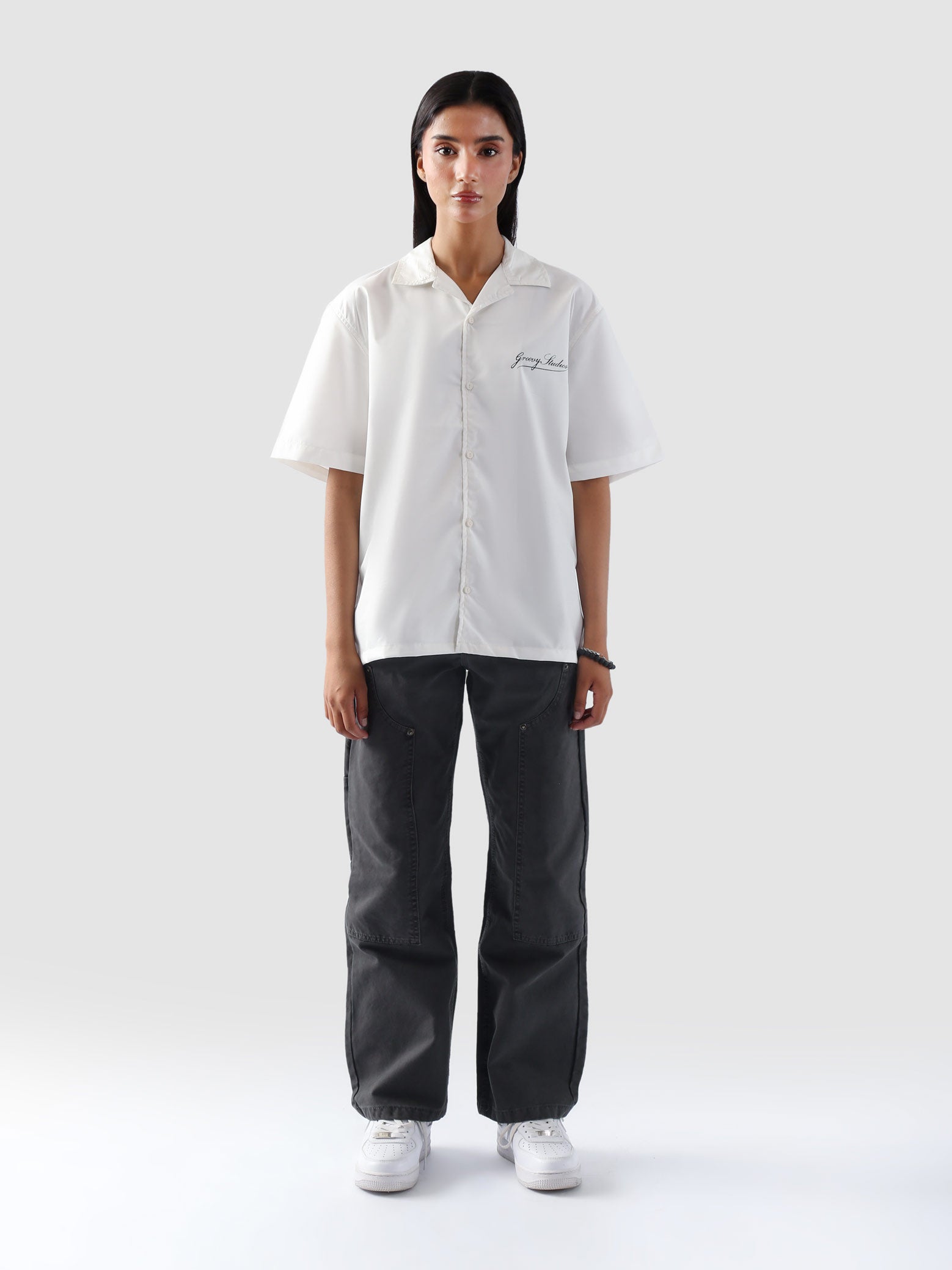 White Cuban shirt couple lifestyle shot streetwear Pakistan – GROOVY