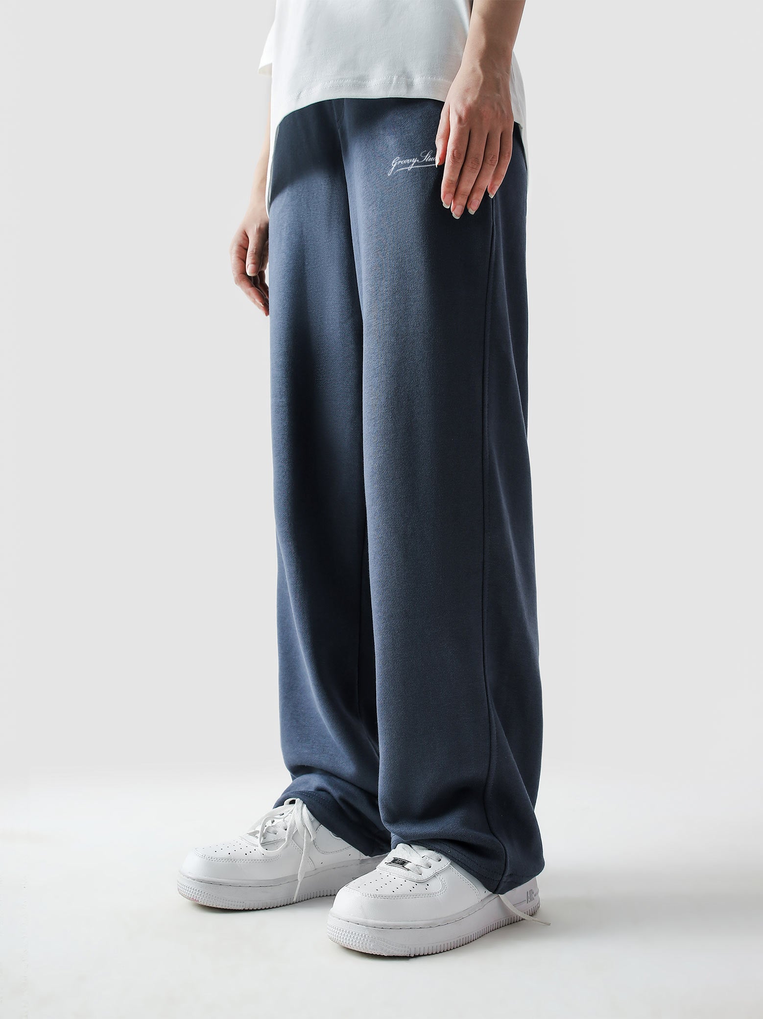 Slate blue baggy trousers flat lay French Terry fabric streetwear Pakistan – GROOVY