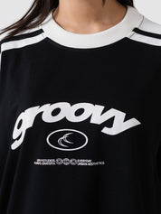black ringer t-shirt by GROOVY, contrast trim, Pakistan