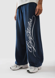 Deep blue washed terry sweatpants front - Script Sweats | GROOVY Pakistan