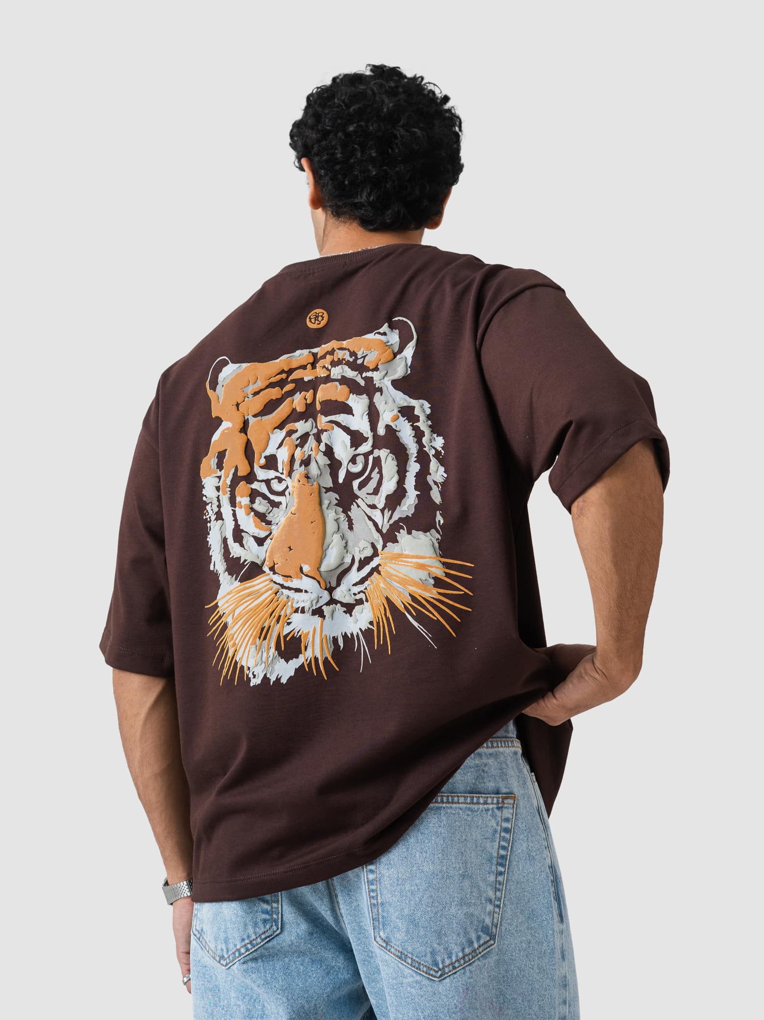 GROOVY espresso brown oversized t-shirt, tiger graphic print, Pakistan