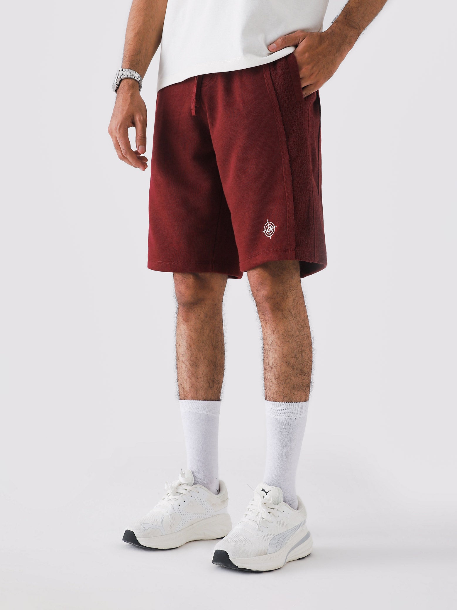 Wine Red Aim Shorts by GROOVY, soft lightweight men's gym and everyday shorts in Pakistan