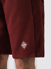 Wine Red Aim Shorts close-up, soft cotton men's everyday shorts by GROOVY Pakistan