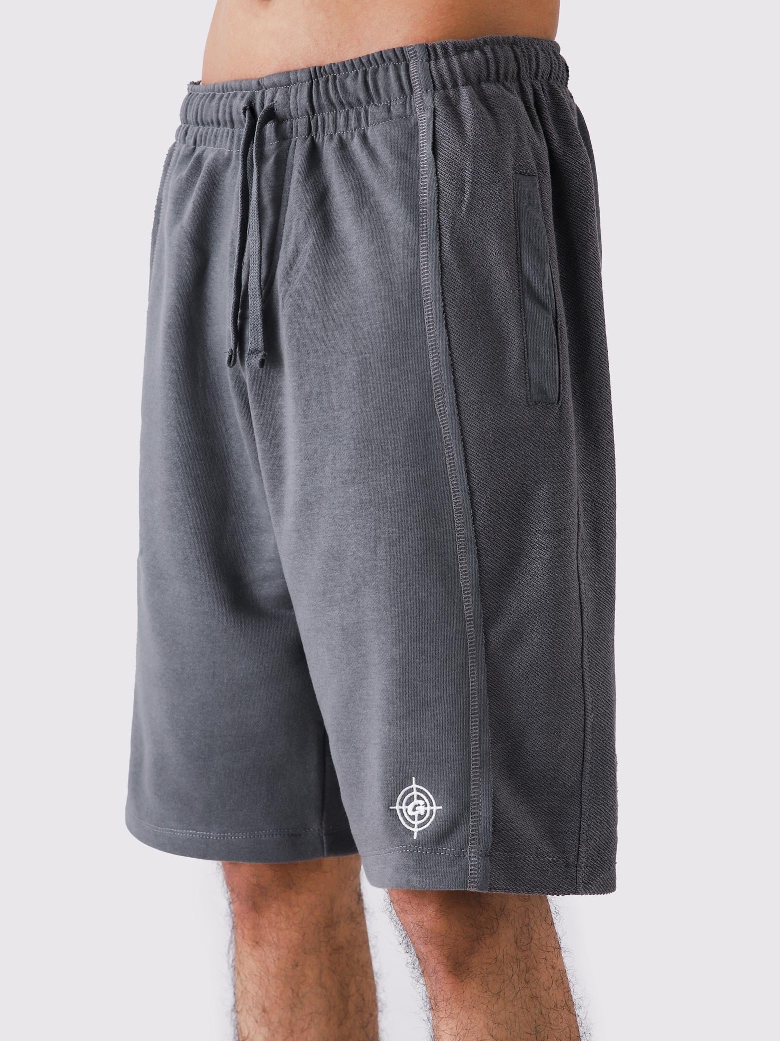 Graphite Grey Aim Shorts for men, breathable summer shorts for gym and daily wear by GROOVY Pakistan