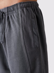 Graphite Grey Aim Shorts close-up, soft cotton men's everyday shorts by GROOVY Pakistan