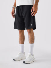 Man wearing Black Aim Shorts, GROOVY men's sport and lounge shorts, Pakistan streetwear