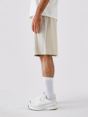 Cream Aim Shorts for men, breathable summer shorts for gym and daily wear by GROOVY Pakistan