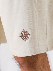 Cream Aim Shorts close-up, soft cotton men's everyday shorts by GROOVY Pakistan