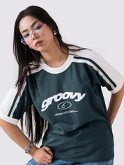 racing green ringer t-shirt by GROOVY Pakistan, contrast trim
