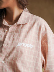 Cropped hem detail on plaid button up shirt - GROOVY Pakistan
