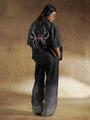 Hem and button placket on charcoal boxy shirt - GROOVY Pakistan