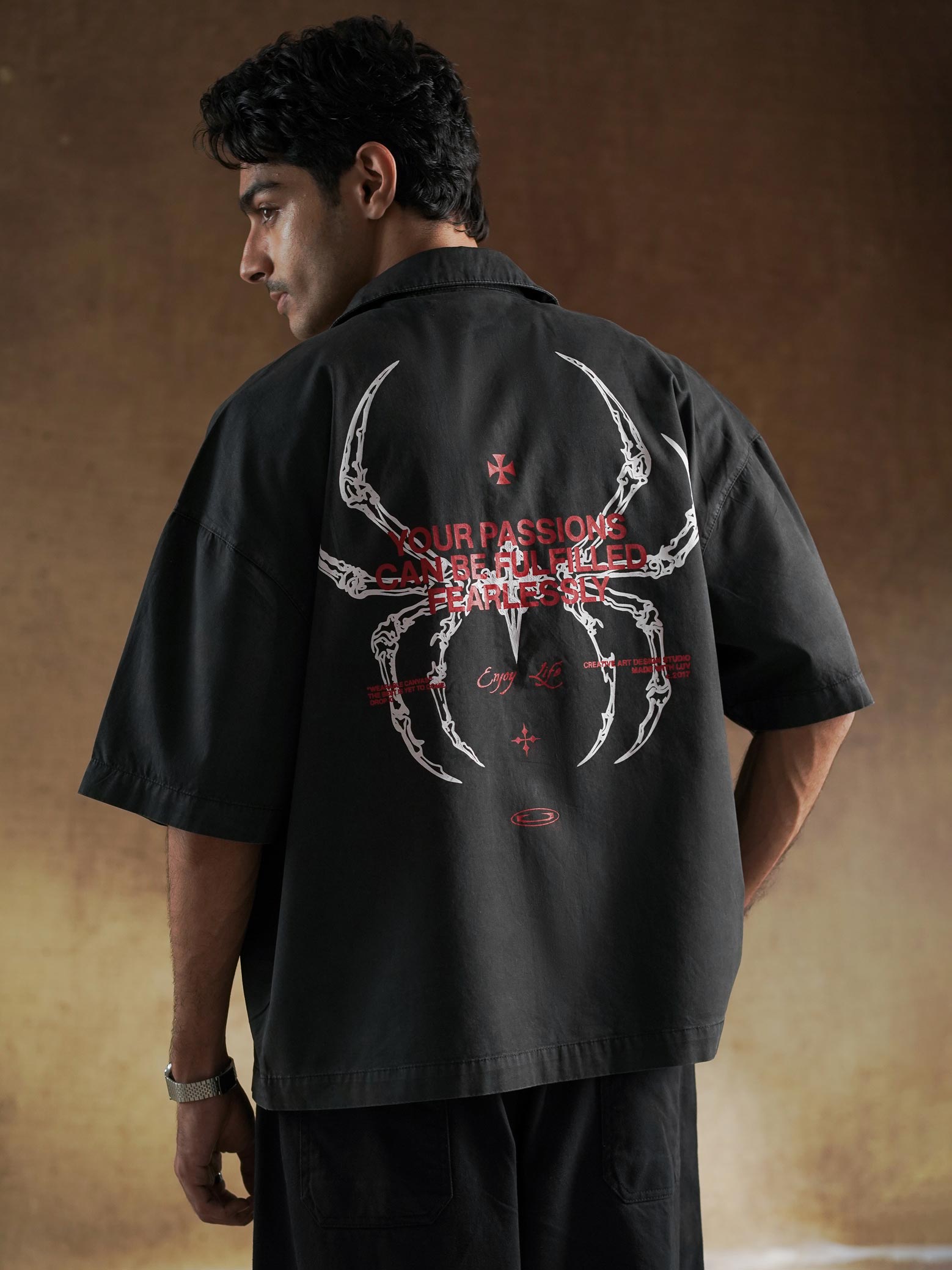 Washed charcoal boxy shirt front view - Fearless Box Fit | GROOVY Pakistan