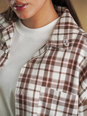 Hem and placket on brown plaid button up - GROOVY Pakistan