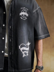 White contrast topstitching on washed black twill - GROOVY Pakistan
