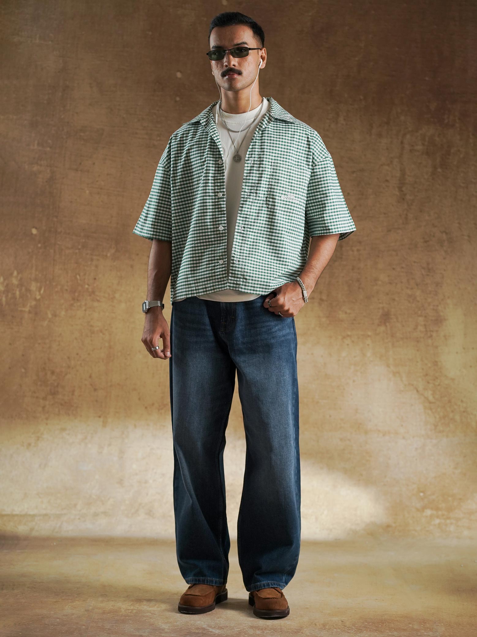 Green gingham check shirt front view - Classic Green Check | GROOVY Pakistan