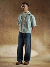 Back view of green check boxy shirt - GROOVY Pakistan
