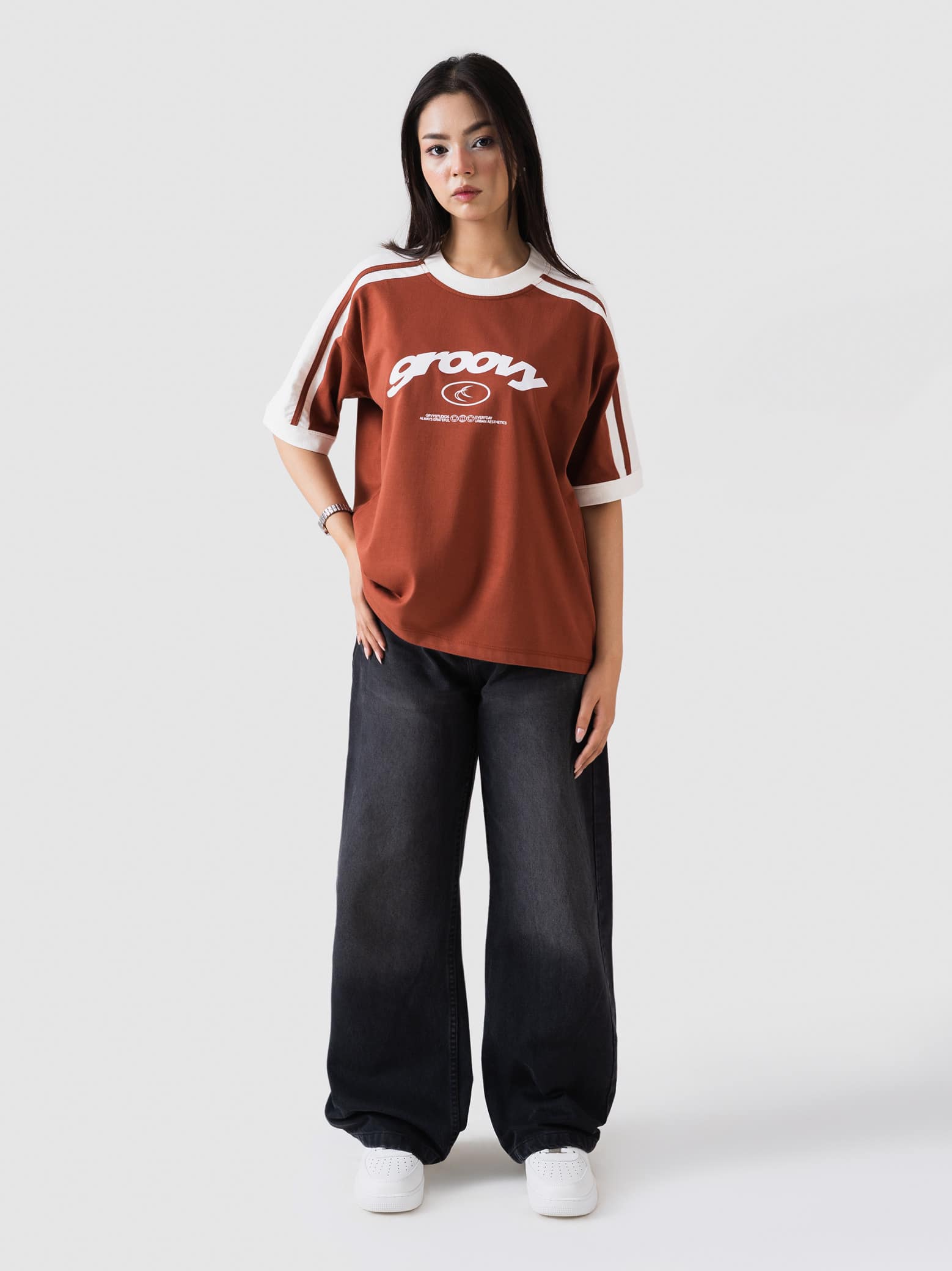 GROOVY Pakistan ringer t-shirt in rust, contrast trim