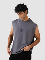GROOVY grey sleeveless sando, gothic graphic print, Pakistan