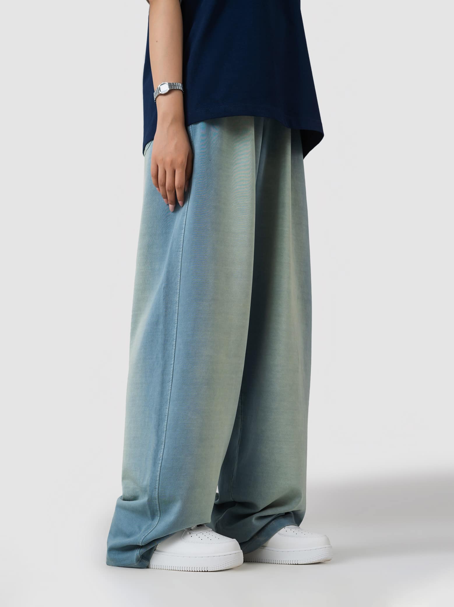 GROOVY tinted blue baggy denim trouser, wide-leg fit, Pakistan