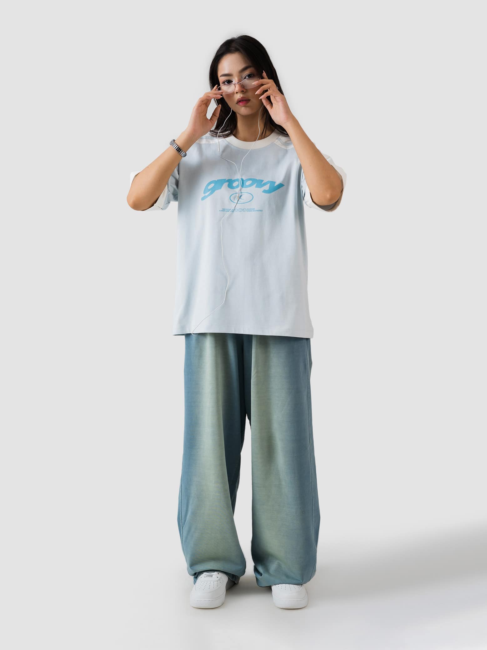 GROOVY frost blue ringer t-shirt, contrast trim, Pakistan streetwear