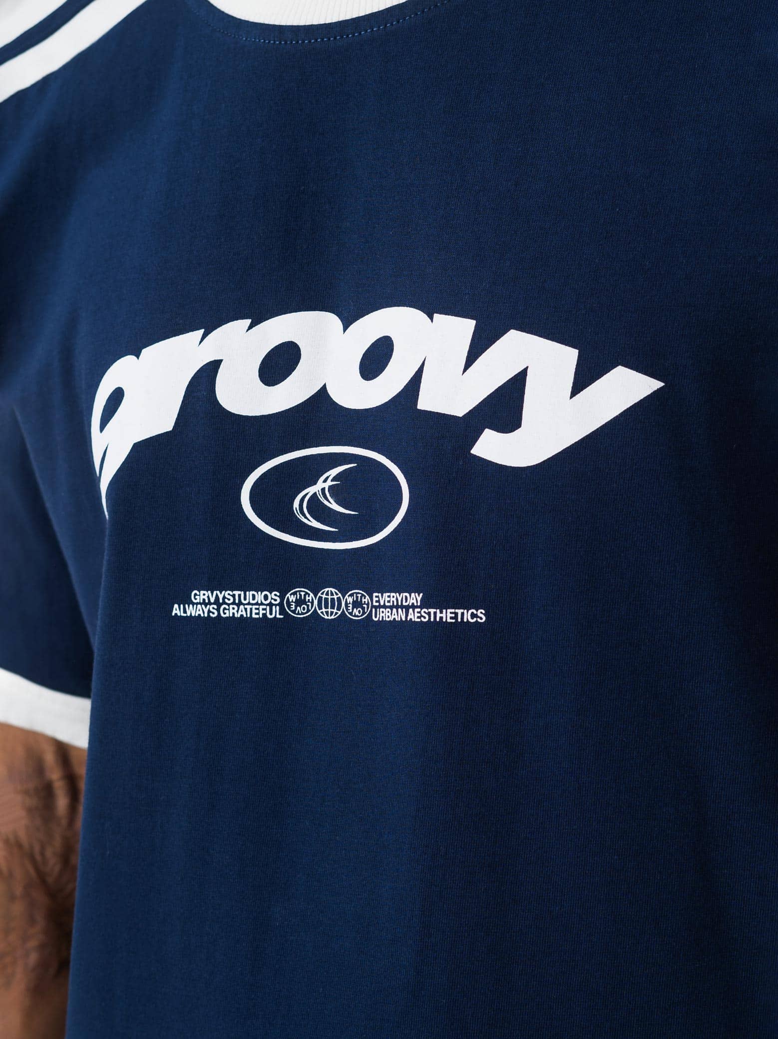 deep blue ringer t-shirt by GROOVY, contrast trim, Pakistan