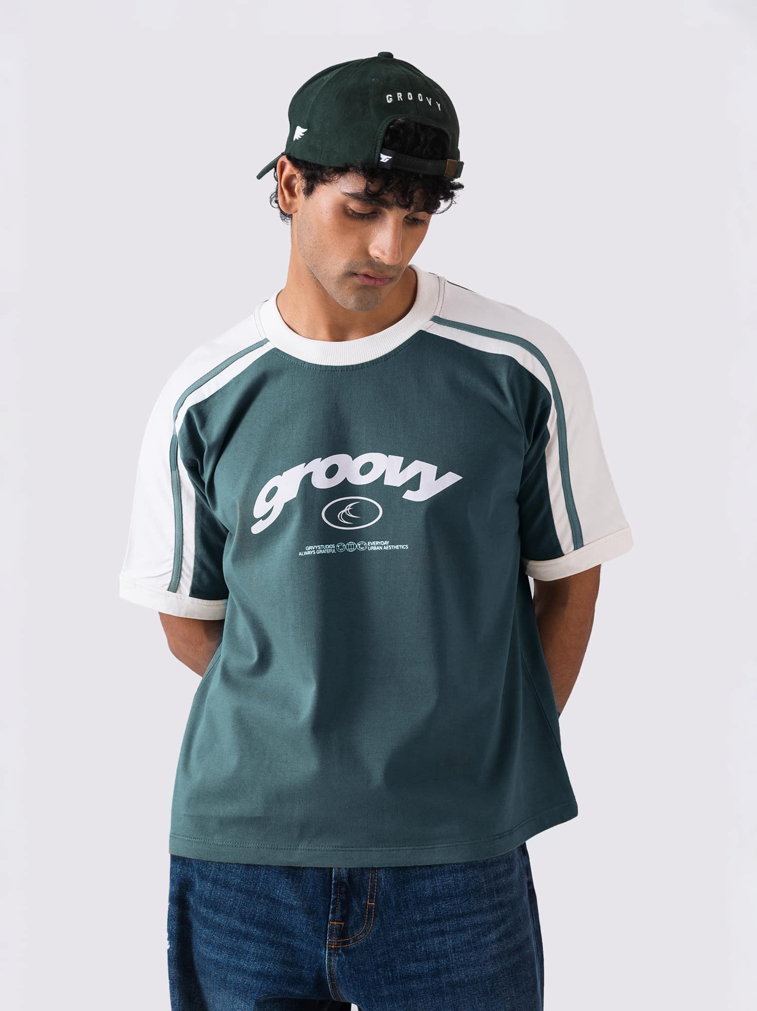 GROOVY racing green ringer t-shirt, contrast trim, Pakistan