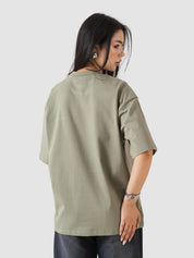GROOVY oversized t-shirt, muted olive colorway, embroidered logo, Pakistan