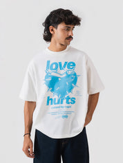 GROOVY white oversized t-shirt, heart graphic print, Pakistan