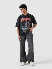 GROOVY streetwear oversized t-shirt, washed black, warrior graphic print