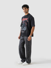 washed black oversized t-shirt from GROOVY, warrior graphic print, made in Pakistan