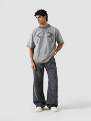 washed grey oversized t-shirt by GROOVY, graphic print, Pakistan