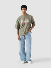 GROOVY olive oversized t-shirt, emblem graphic print, Pakistan
