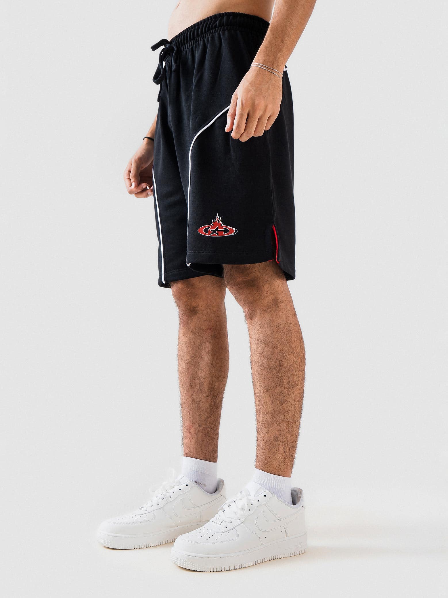 GROOVY black shorts, racing stripe detail, Pakistan