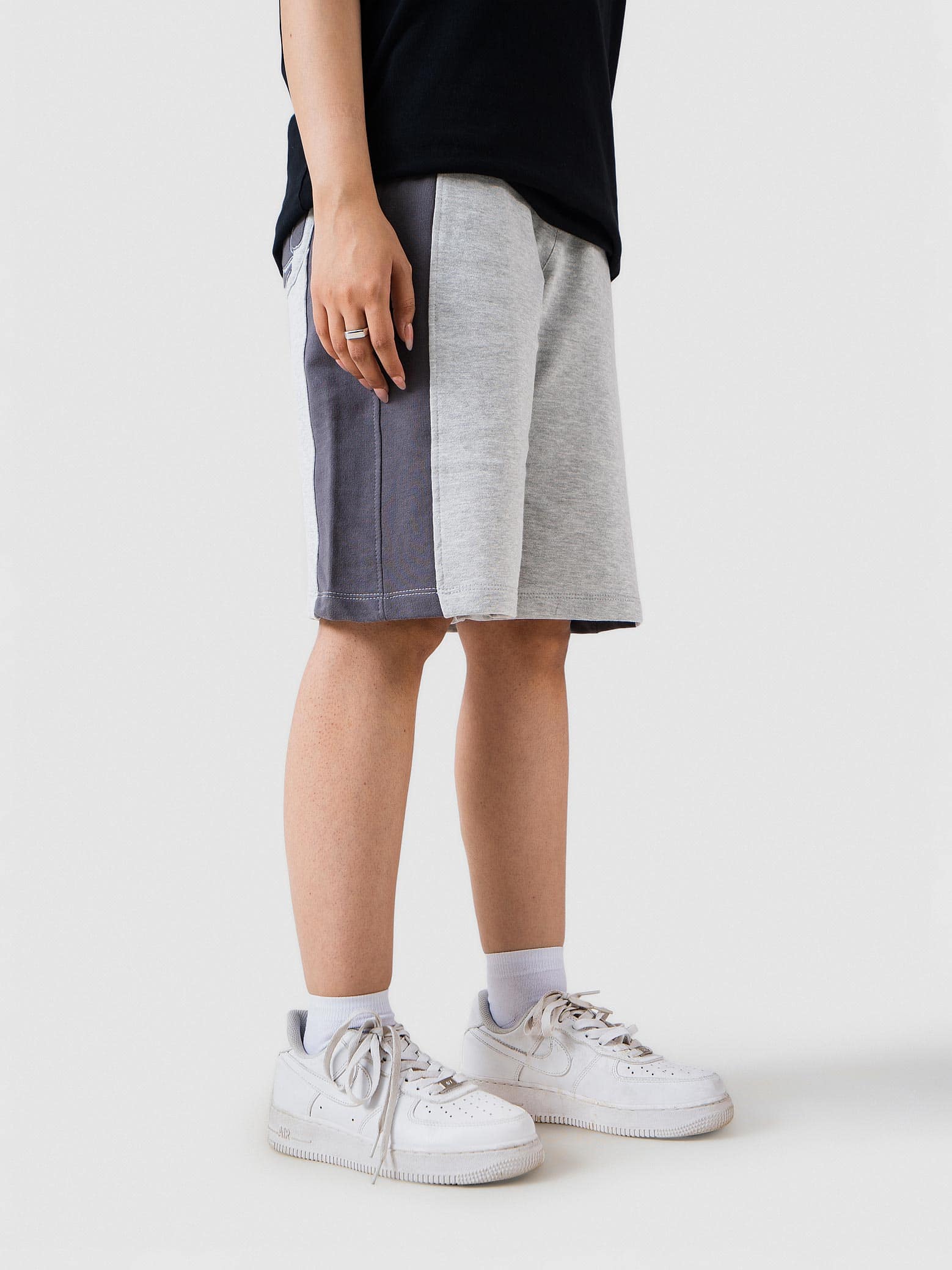 colorblock shorts by GROOVY, white and grey, Pakistan